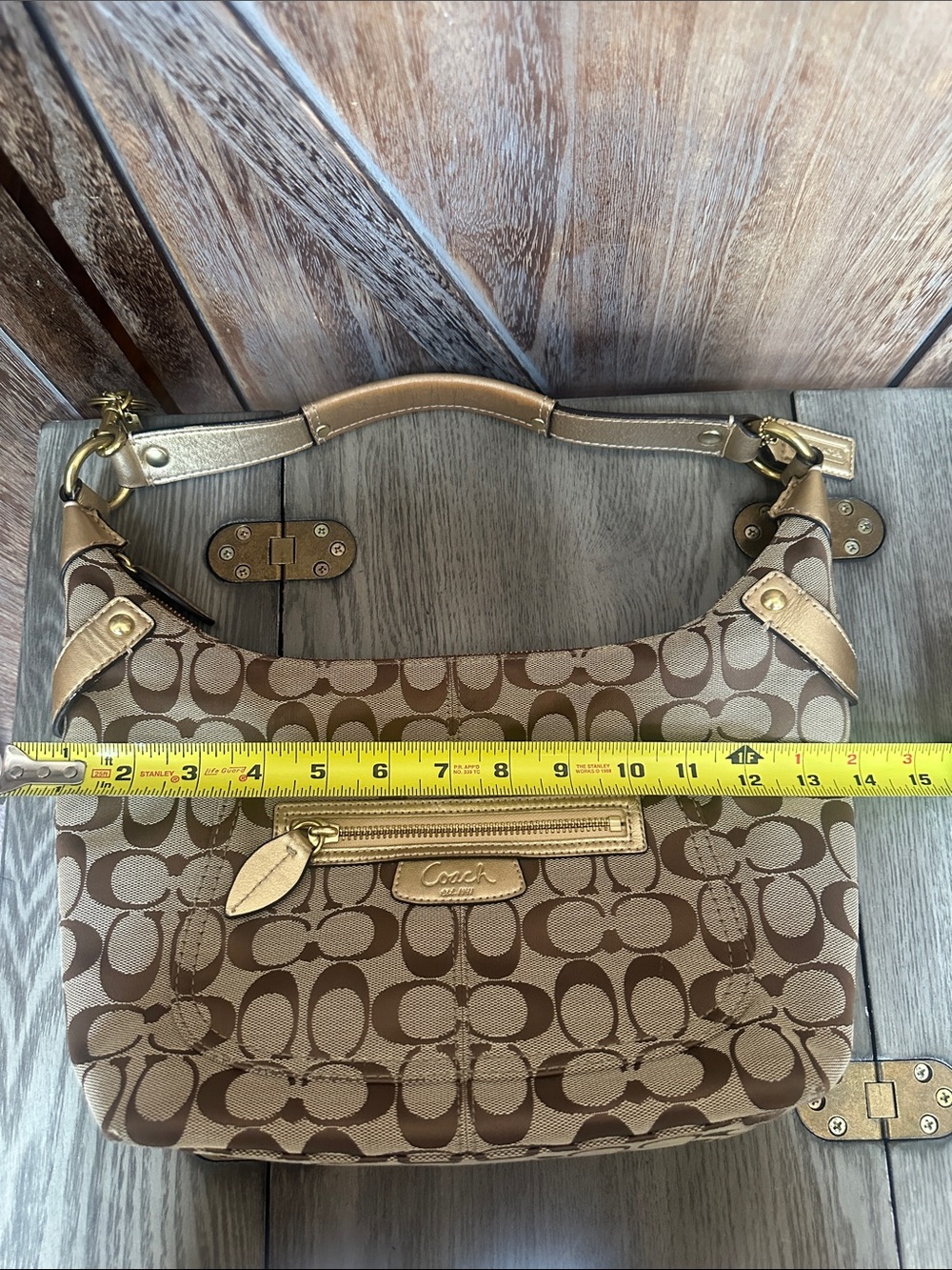 Coach Signature C Penelope Jacquard Logo Gold Leather Trim & Coach Cherry Charm - Picture 12 of 16